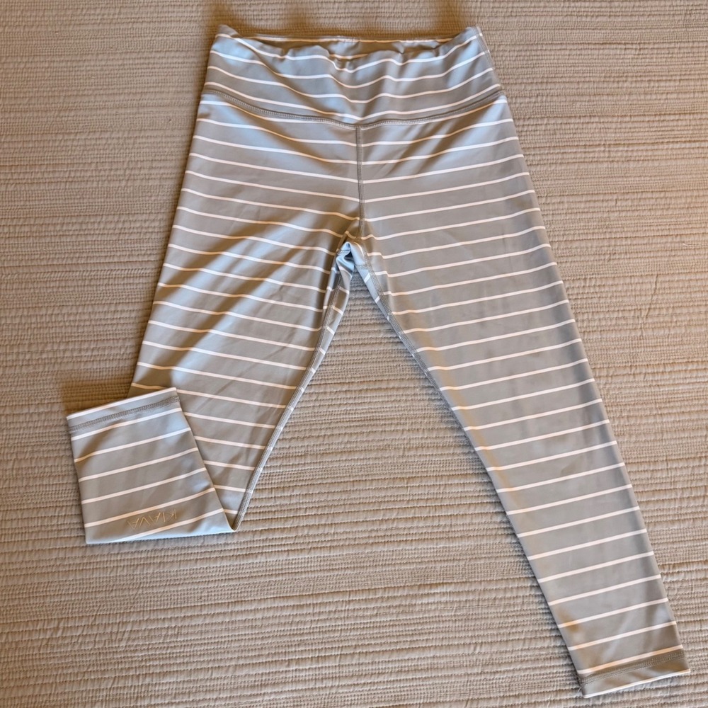 Kiava Womens Grey White Striped High Rise Cropped Activewear Leggings Size M